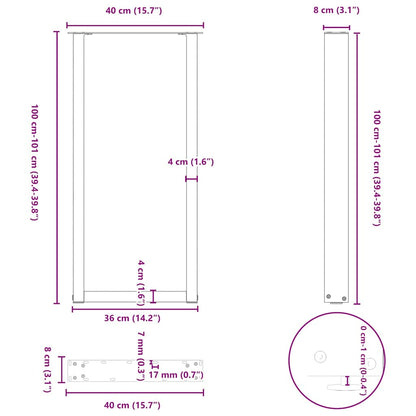 vidaXL Bar Table Legs U-Shaped 2 pcs Black 40x(100-101) cm Steel