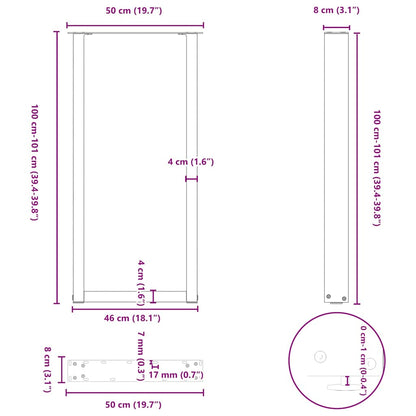 vidaXL Bar Table Legs U-Shaped 2 pcs Black 50x(100-101) cm Steel