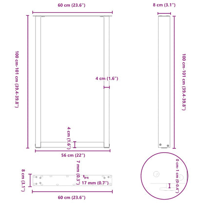vidaXL Bar Table Legs U-Shaped 2 pcs Black 60x(100-101) cm Steel