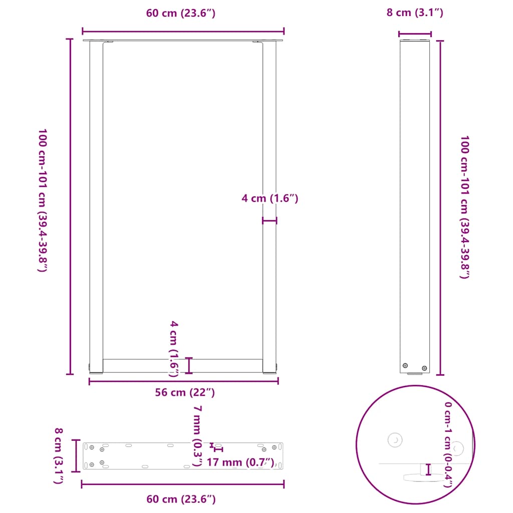 vidaXL Bar Table Legs U-Shaped 2 pcs Anthracite 60x(100-101) cm Steel