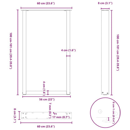 vidaXL Bar Table Legs U-Shaped 2 pcs Anthracite 60x(100-101) cm Steel