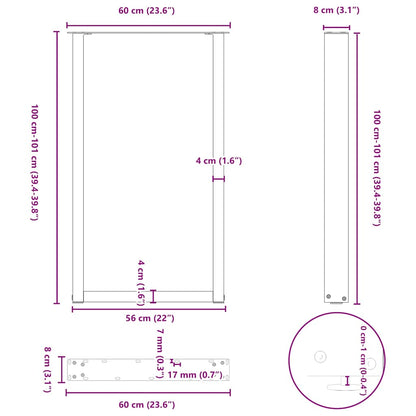 vidaXL Bar Table Legs U-Shaped 2 pcs Natural Steel 60x(100-101) cm Steel