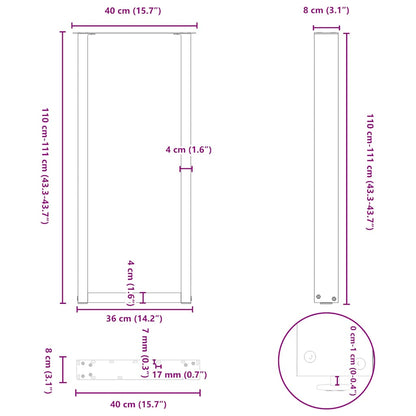 vidaXL Bar Table Legs U-Shaped 2 pcs Black 40x(110-111) cm Steel