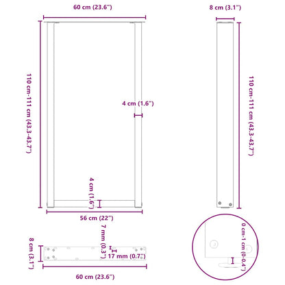 vidaXL Bar Table Legs U-Shaped 2 pcs Natural Steel 60x(110-111) cm Steel