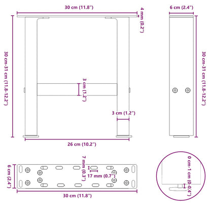 vidaXL Coffee Table Legs Black 2 pcs 30x(30-31) cm Steel