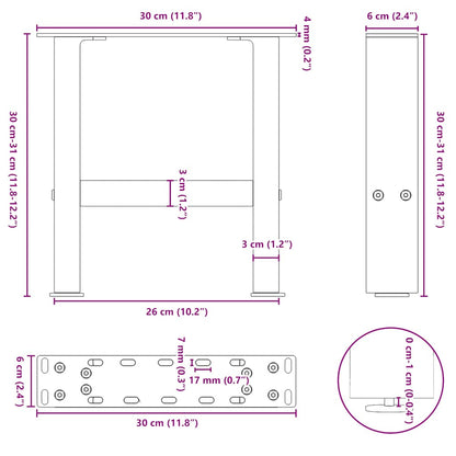 vidaXL Coffee Table Legs Natural Steel 2 pcs 30x(30-31) cm Steel