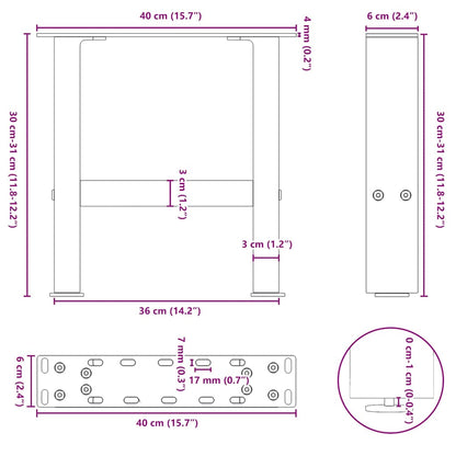 vidaXL Coffee Table Legs Black 2 pcs 40x(30-31) cm Steel