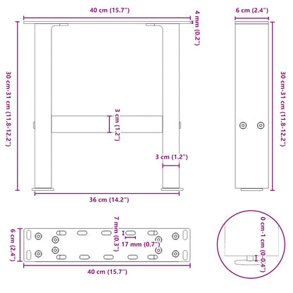 vidaXL Coffee Table Legs White 2 pcs 40x(30-31) cm Steel