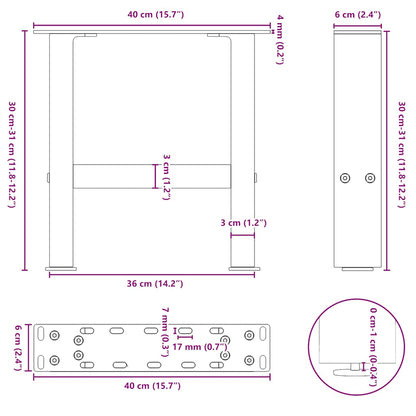 vidaXL Coffee Table Legs Natural Steel 2 pcs 40x(30-31) cm Steel