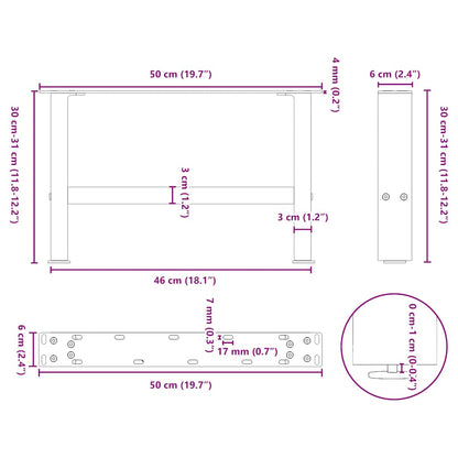 vidaXL Coffee Table Legs Natural Steel 2 pcs 50x(30-31) cm Steel