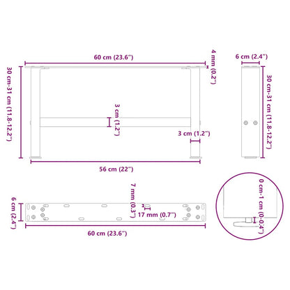 vidaXL Coffee Table Legs Black 2 pcs 60x(30-31) cm Steel