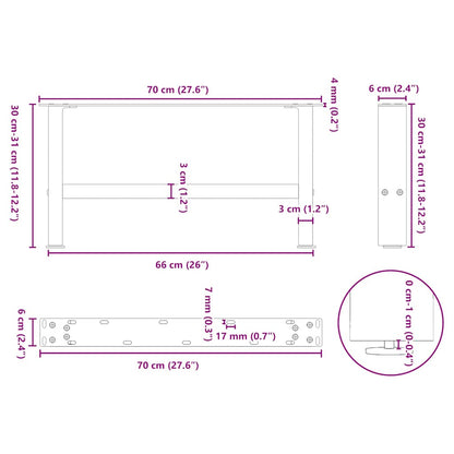 vidaXL Coffee Table Legs Natural Steel 2 pcs 70x(30-31) cm Steel