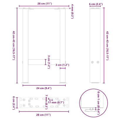 vidaXL Coffee Table Legs Black 2 pcs 28x(42-43) cm Steel