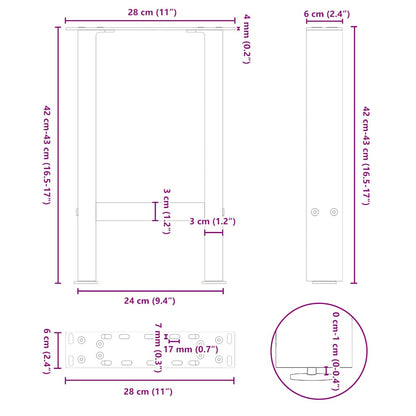 vidaXL Coffee Table Legs White 2 pcs 28x(42-43) cm Steel