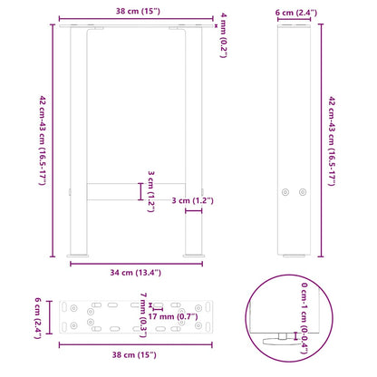 vidaXL Coffee Table Legs Anthracite 2 pcs 38x(42-43) cm Steel