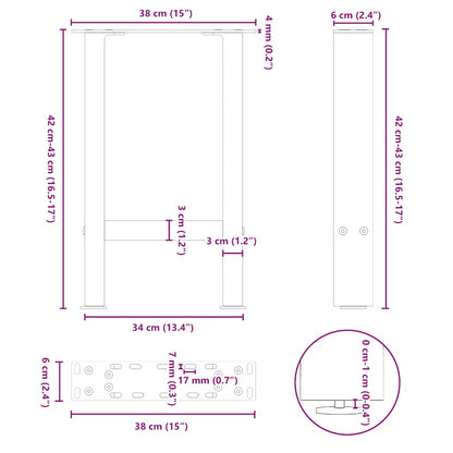 vidaXL Coffee Table Legs Natural Steel 2 pcs 38x(42-43) cm Steel