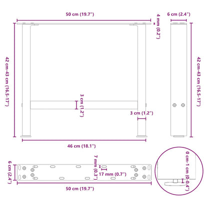 vidaXL Coffee Table Legs Black 2 pcs 50x(42-43) cm Steel