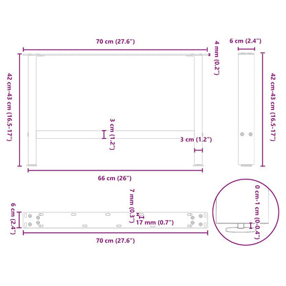 vidaXL Coffee Table Legs Black 2 pcs 70x(42-43) cm Steel