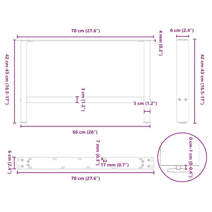 vidaXL Coffee Table Legs Anthracite 2 pcs 70x(42-43) cm Steel