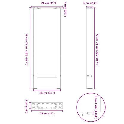 vidaXL Console Table Legs Black 2 pcs 28x(72-73) cm Steel