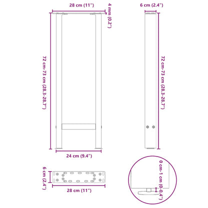 vidaXL Console Table Legs White 2 pcs 28x(72-73) cm Steel
