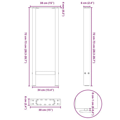 vidaXL Console Table Legs Anthracite 2 pcs 38x(72-73) cm Steel