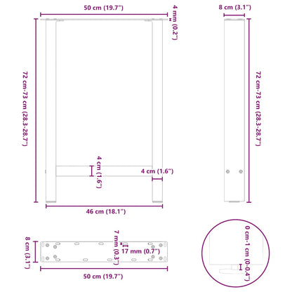 vidaXL Dining Table Legs White 2 pcs 50x(72-73) cm Steel