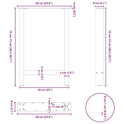 vidaXL Dining Table Legs White 2 pcs 60x(72-73) cm Steel