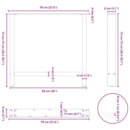vidaXL Dining Table Legs Natural Steel 2 pcs 70x(72-73) cm Steel