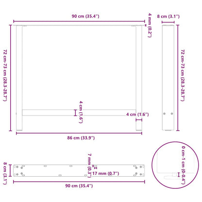vidaXL Dining Table Legs Black 2 pcs 90x(72-73) cm Steel