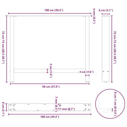 vidaXL Dining Table Legs Black 2 pcs 100x(72-73) cm Steel