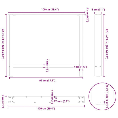 vidaXL Dining Table Legs Natural Steel 2 pcs 100x(72-73) cm Steel
