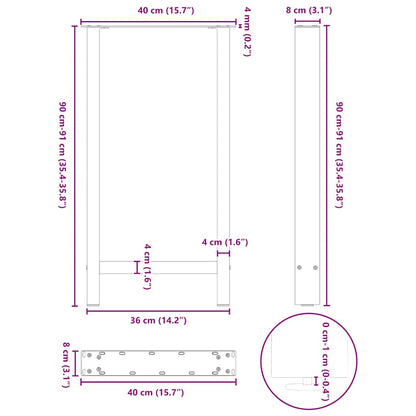 vidaXL Bar Table Legs Black 2 pcs 40x(90-91) cm Steel