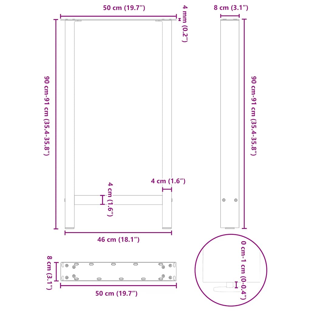 vidaXL Bar Table Legs Anthracite 2 pcs 50x(90-91) cm Steel