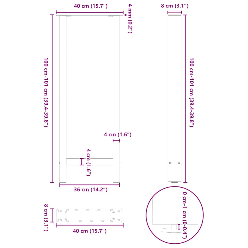 vidaXL Bar Table Legs Black 2 pcs 40x(100-101) cm Steel
