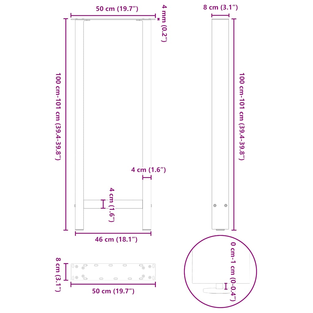 vidaXL Bar Table Legs Anthracite 2 pcs 50x(100-101) cm Steel