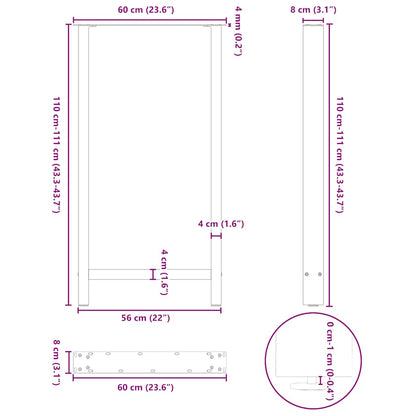 vidaXL Bar Table Legs Black 2 pcs 60x(110-111) cm Steel