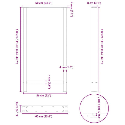 vidaXL Bar Table Legs White 2 pcs 60x(110-111) cm Steel