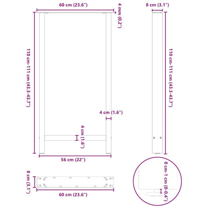 vidaXL Bar Table Legs Natural Steel 2 pcs 60x(110-111) cm Steel