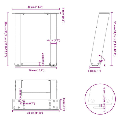 vidaXL Coffee Table Legs U-Shaped 2 pcs Black 30x(30-31) cm Steel