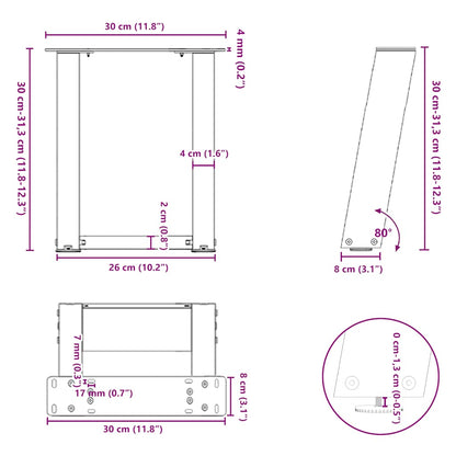 vidaXL Coffee Table Legs U-Shaped 2 pcs Natural Steel 30x(30-31) cm Steel