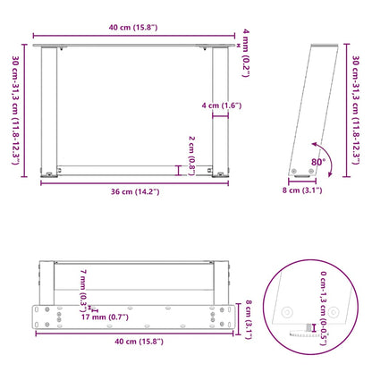 vidaXL Coffee Table Legs U-Shaped 2 pcs Natural Steel 40x(30-31) cm Steel