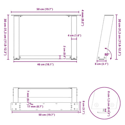 vidaXL Coffee Table Legs U-Shaped 2 pcs White 50x(30-31) cm Steel
