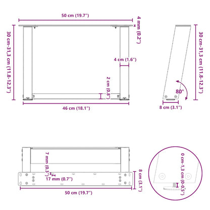 vidaXL Coffee Table Legs U-Shaped 2 pcs Natural Steel 50x(30-31) cm Steel