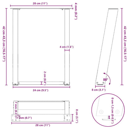 vidaXL Coffee Table Legs U-Shaped 2 pcs White 28x(42-43) cm Steel