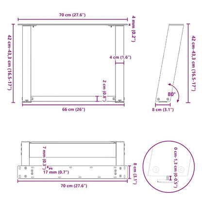 vidaXL Coffee Table Legs U-Shaped 2 pcs Black 70x(42-43) cm Steel
