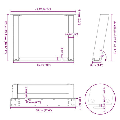 vidaXL Coffee Table Legs U-Shaped 2 pcs White 70x(42-43) cm Steel