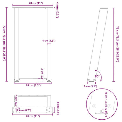 vidaXL Console Table Legs U-Shaped 2 pcs White 28x(72-73) cm Steel