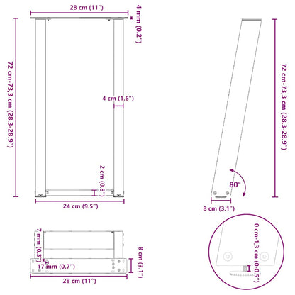 vidaXL Console Table Legs U-Shaped 2 pcs Natural Steel 28x(72-73) cm Steel