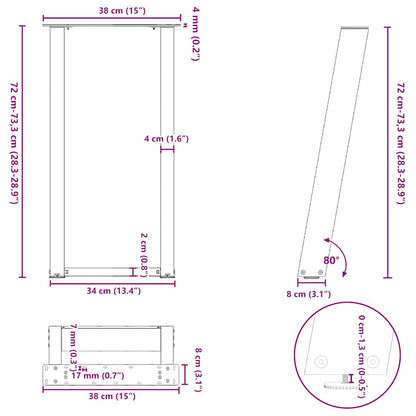 vidaXL Console Table Legs U-Shaped 2 pcs Natural Steel 38x(72-73) cm Steel